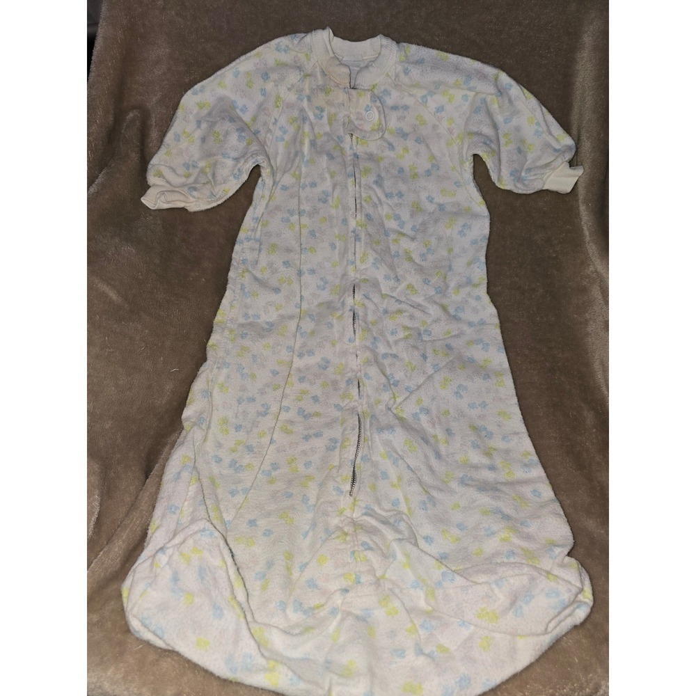 Vintage Penney's Baby Sleep Sack White Pastel Floral Metal Zip Wearable Blanket